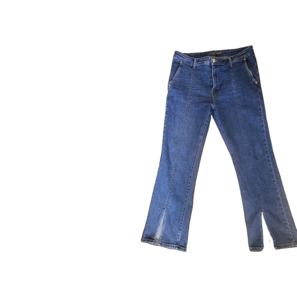 Michael Kors Jeans 14 High Rise Front Seam Split Hem Straight Stretch Denim - Picture 13 of 13